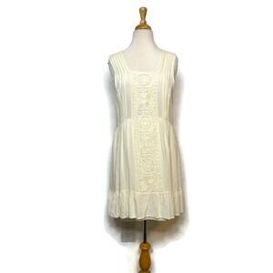 Entro Womens Large Dress Cottage Cream‎ Lace Boho Shabby Chic Sleeveless Crochet